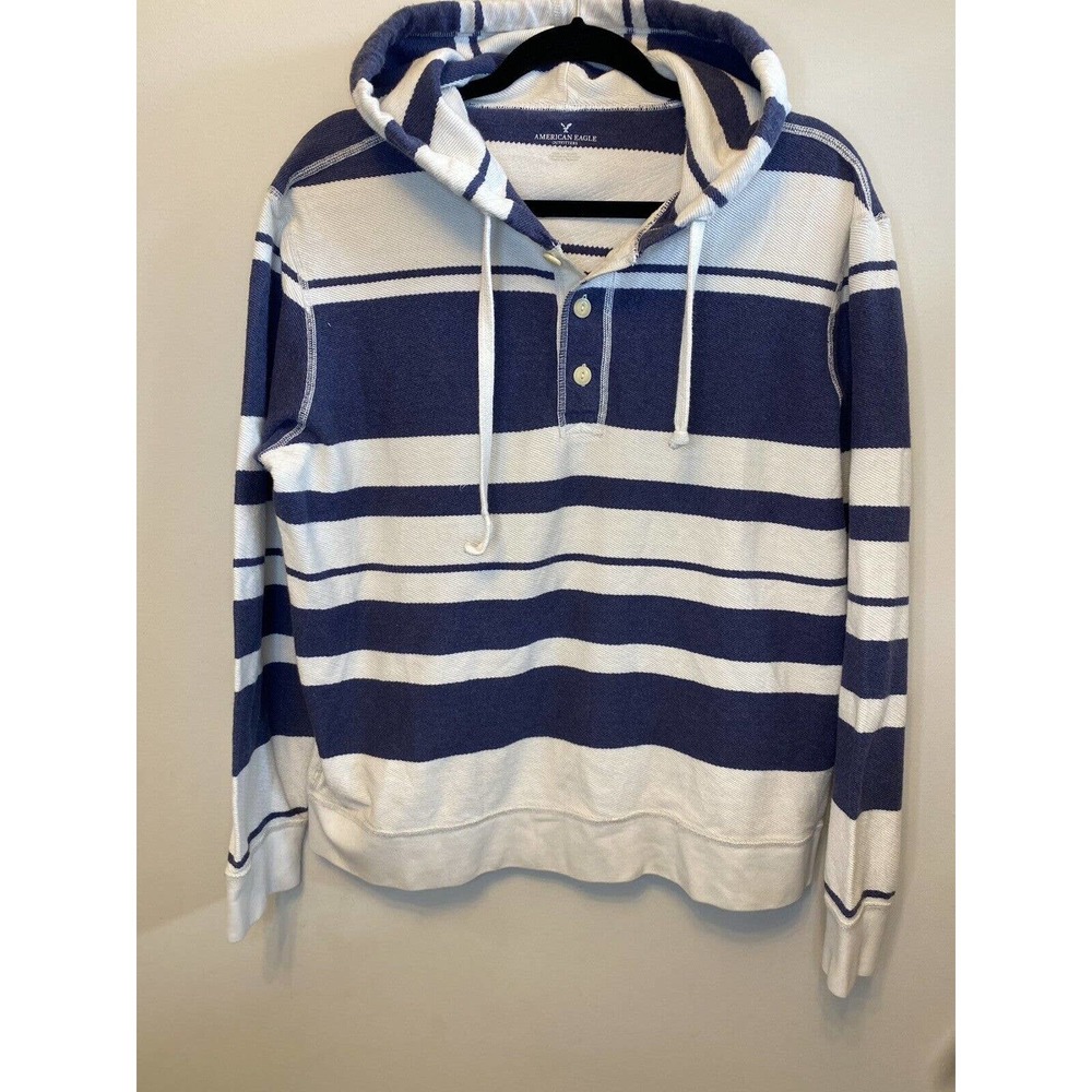 American Eagle hoodie Sweatshirt Size S stripe blue white beach mens